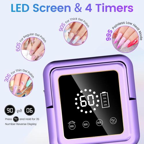 UV Nail Lamp 108W, UV Light for Gel Nail Polish, Cordless LED Nail Lamp with 36 Beads & Touch Display, Nail Light with 4 Timer Mode & Auto Sensor, Fast Curing Nail Dryer for Salon & Home, Purple