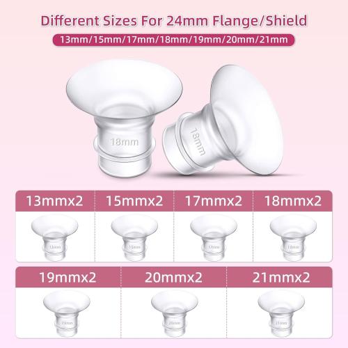 Flange Inserts 13/15/17/19/21mm for Medela,Spectra 24mm Shields/Flanges,Compatible with TSRETE,CPPSLEE,Momcozy S9/S9Pro/S12/S12Pro Wearable Breast Pump,Reduce 24mm Nipple Tunnel Down to 5pcs