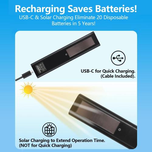 Rechargeable TV Remote for Samsung Smart TVs, Replacement for All 2019-2025 Samsung TV Remote Control with Voice Control. USB-C Fast Charging. Solar Charging. 2-Year Warranty.