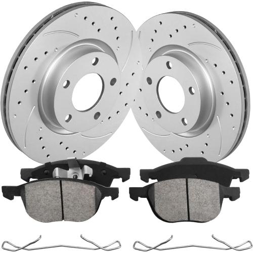 Front Brake Pads And Rotors Kit Compatible With 2004-2013 Mazda 3, 2012-2015 Mazda 5, 31363 D1044-7947 Automotive Replacement Brake Kits Geomet Drilled And Slotted Rotors 300mm(11.8in)
