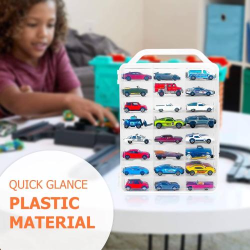 KISLANE Double Sided Storage Case for 48 Toy Cars, Matchbox Cars, Portable Transparent Storage Case with 48 Compartments, Case Only (Transparent)…