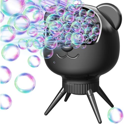Rechargeable Bubble Machine for Kids & Parties, 38000  Bubbles/Min, 90°/180° Auto-Rotating Bubble Makers 500ML Portable Bubble Blower with 2 Speed Modes for Weddings, Birthdays, Outdoor/Indoor, Black