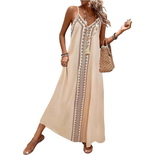 SOLY HUX Women's Leopard Print Maxi Dress V Neck Spaghetti Strap Flowy Long Vacation Summer Dresses