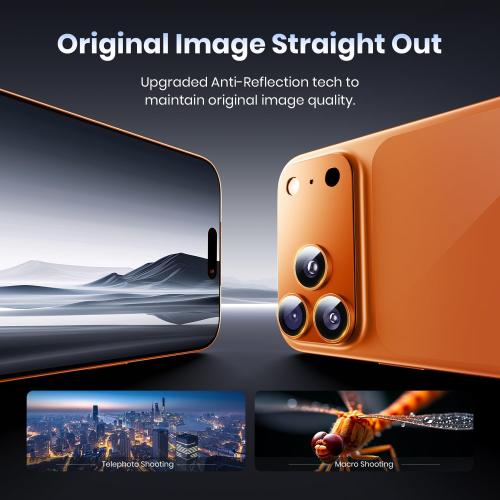 Hoerrye for iPhone 17 Pro Camera Lens Protector - [12FT Shatterproof Military Grade] [Strong Adsorption] Top 9H  Tempered Glass Camera Screen Full Protective Cover Case Friendly,Cosmic Orange
