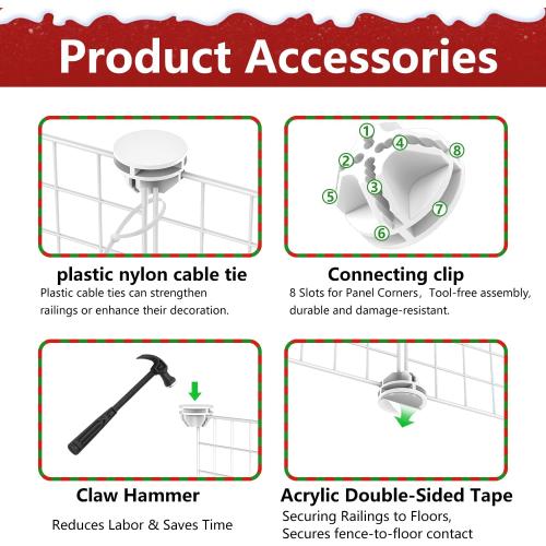 8 Pieces Christmas Tree Fences, 50 * 75Cm/19 * 29Inch Mini Metal Christmas Fence Panels for Protecting The Tree from Pets and Puppy Dogs, White