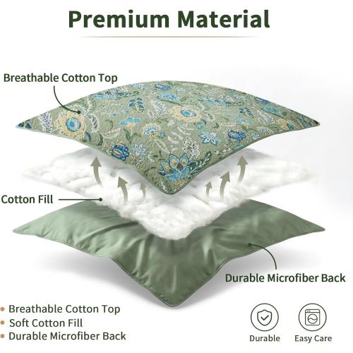 TWINRUN King Size Cotton Quilt Set | Vintage Sage Green/Dusty Blue Bedspread with Botanica (98x106 Inch   2 Pillowcases) | Lightweight Farmhouse Bedding for Coastal & Boho Bedrooms for All Seasons