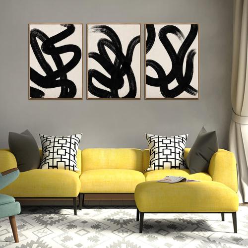 Framed Wall Art Canvas Set Abstract Lines Pictures Modern Mid Century Boho Wall Decor Minimalist Abstract Black Stroke Lines Canvas Painting Artwork Living Room Bedroom Home Office 20x28x3 Natural