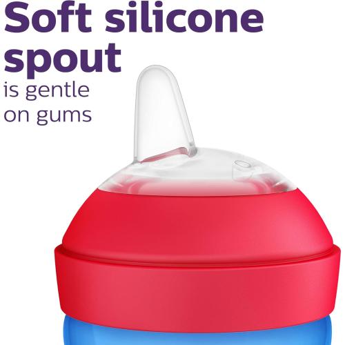 Philips AVENT My Grippy Spout Sippy Cup with Soft Spout and Leak-Proof Design, Pink/Purple, 10oz, 2pk, SCF801/22