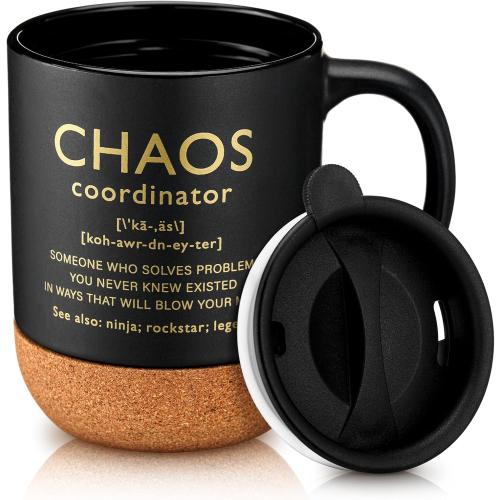 Remerry 1 Pcs Valentine's Chaos Coordinator Gifts Thank You Gift Employee Appreciation Coffee Mug Ceramic Coffee Mug Gift for Boss Manager Employee Coworker Friend Teacher Women Men (Black)