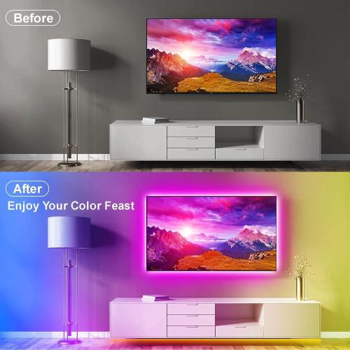 PSTAR LED Lights for TV Led Backlight, 16.4ft Music Sync RGB Strip Lights with Remote & App Control, USB Powered for 45-75 Inch TVs, Computer, Bedroom, Gaming Setup, Home Cinema