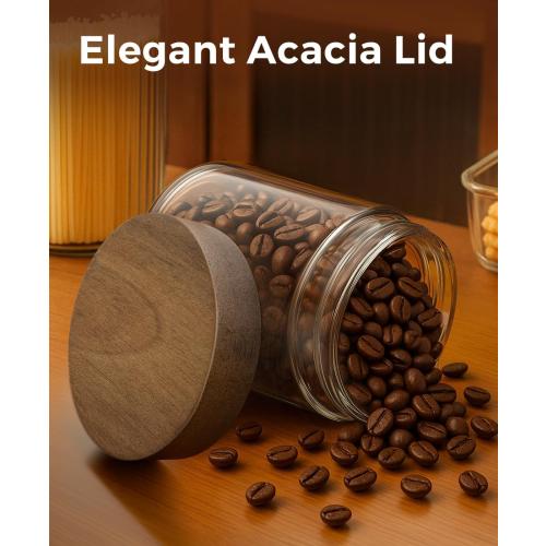 16oz 4 Pack Overnight Oats Containers with Lids, Glass Mason Jars with Acacia Wood Airtight Lids, Wide Mouth Meal Prep Storage Jars for Yogurt, Chia Pudding, Salad, Parfait, Snacks, Spice