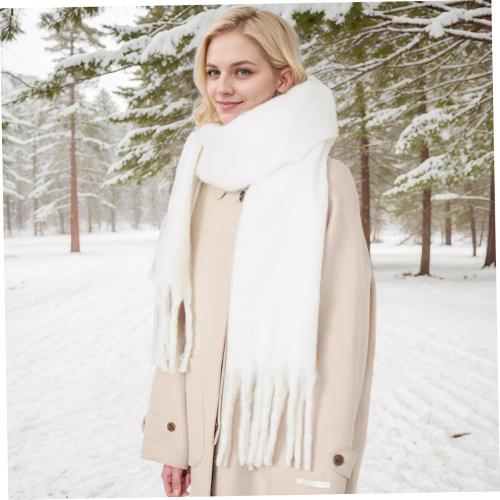 White Scarf 15 X 91 Large Soft Winter Scarf For Women Thicken Warm Scarves With Tassel Elegant Fluffy Scarves Blanket Classic Neck Scarf For Women Girls Cold Weather,Winter Scarf