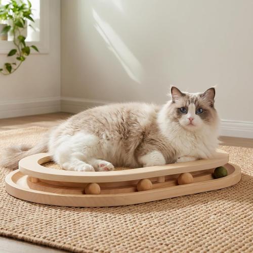 Cat Scratcher, Natural Sisal Cat Scratcher Pad & Interactive Kitten Toy with Ball Track and Catnip Ball for Indoor Hunting, Sleeping Physical Exercise, Puzzle for Small to Large Cats