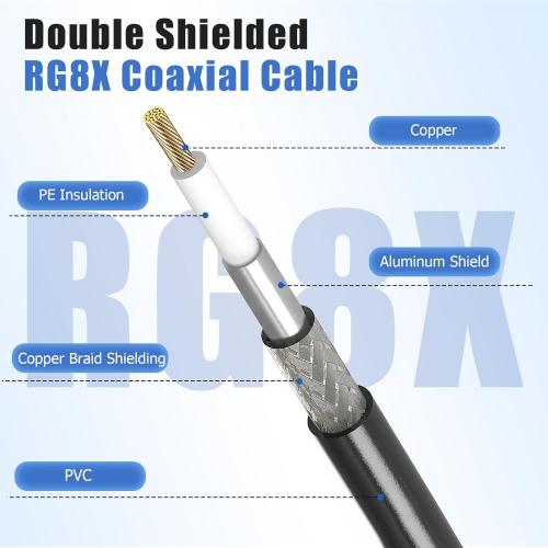 RG8x Coaxial Cable, CB Coax Cable, 50ft UHF PL259 Male to Male Low Loss CB Antenna Cables, 50 Ohm for HAM Radio, Antenna Analyzer