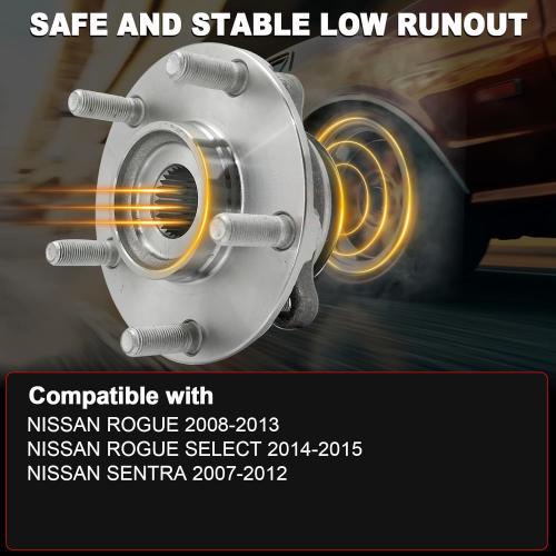 Pair 513298 Front Wheel Bearing Hub Assembly Compatible with Nissan Rogue 2008-2013, for Nissan Rogue Select 2014-2015, for Nissan Sentra 2007-2012, 5 Lug w/ABS