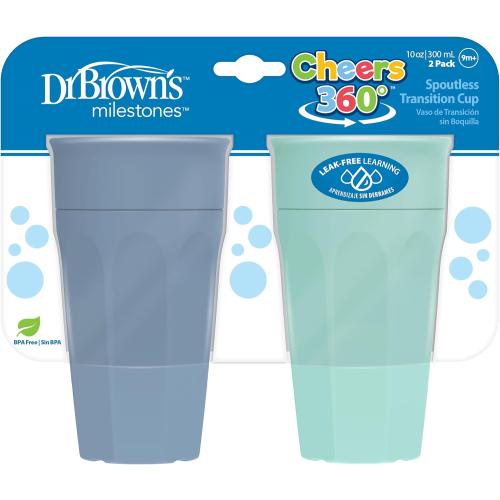 Dr. Brown's Milestones Cheers360 Spoutless Cup, Aqua & Blue, 2-Pack