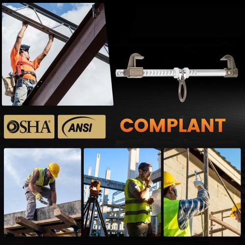 Aluminum Sliding Beam Anchor, Adjustable To Fit I or H Fall Protection Beam Anchor with Flange Widths Ranging From 3.5 to 14”,Meets or Exceeds ANSI & OSHA