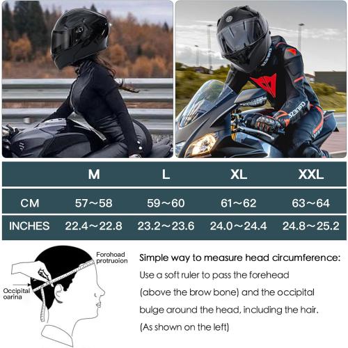 Motorcycle Bluetooth Modular Helmet, DOT Approved Dual Visor Full Face Flip Up Bluetooth Integrated Motorcycle Helmet for Adults Men and Women