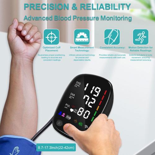Bluetooth Automatic Blood Pressure Monitor for Home Use - with Adjustable Upper Arm Large Cuff (8.7-17.3), App Tracking, LED Display 2 Users 240 Sets Memory, Hypertension Detector