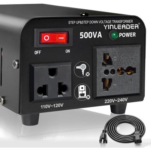 Yinleader 500W Voltage Transformer Power Converter(110V to 220V, 220V to 110V) Step Up/Down Converter 110/120 Volt - 220/240 Volt w/US Power Cord [300W Continuous Power]