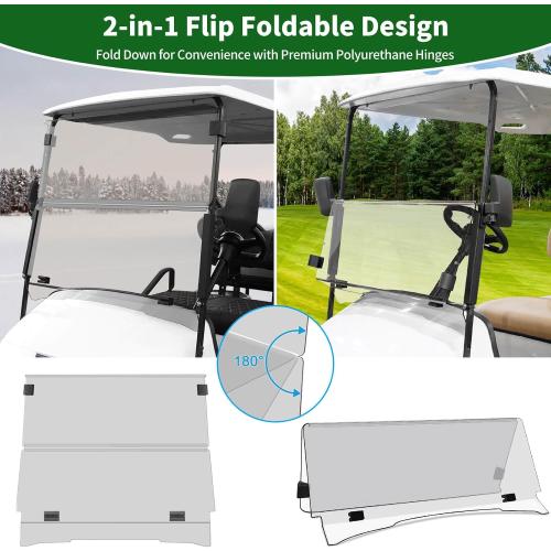 Golf Cart Foldable Windshield 3/16 (5MM) Thicken for 1995-2013 EZGO TXT & Medalist, 40.75 W×33.85 H, Fits 3/4 Rail Front Folding Windscreen Glass Scratch-Resistant, Shatterproof, Anti-UV