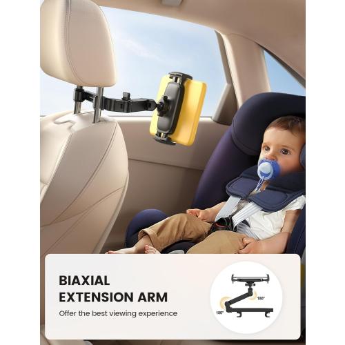 Lamicall Car Headrest Tablet Holder - [3 in 1 Extension Arm] Adjustable Tablet Car Mount for Back Seat, Gifts Road Trip Essentials for Kids, for 4.7-11 Device Like iPad Pro, Air, Mini, Galaxy, Fire