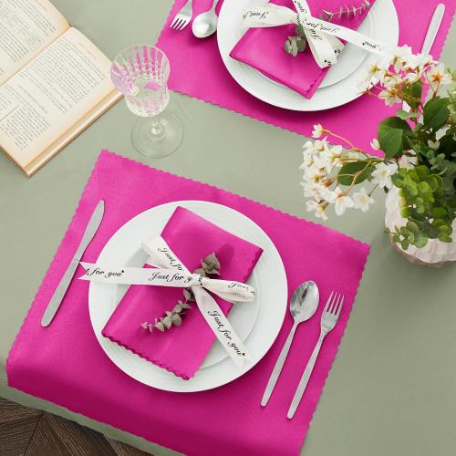 Pink 20x20 VACVELT 12 Pack Hot Pink Satin Napkins 20x20 Inch for Wedding, Elegant Dinner, Square Table Decor, Restaurant, Banquet, Graduation Party - Scalloped Silky Cloth