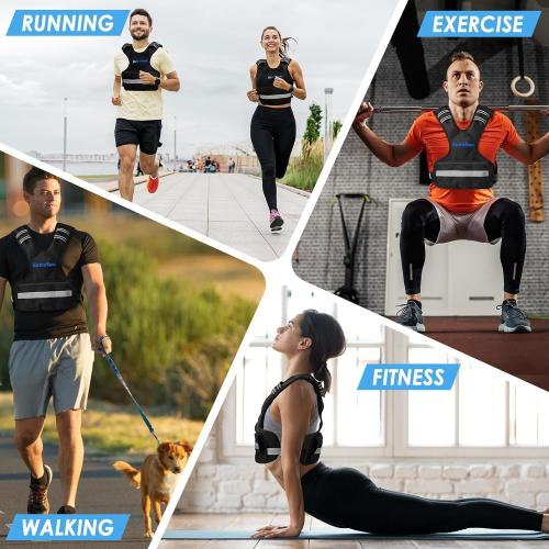 Adjustable Weighted Vest for Women and Men, 4-10lb/11-20lb/20-32lb Weight Vest with 6 Ironsand Weights, Body Weight Vest Exercise Set with Reflective Strip for Strength Training and Workout