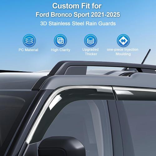 window deflectors smoke tinted tape on side window vent visor deflectors rain guards compatible with Ford bronco sport 2021-2026 4pcs fw0565