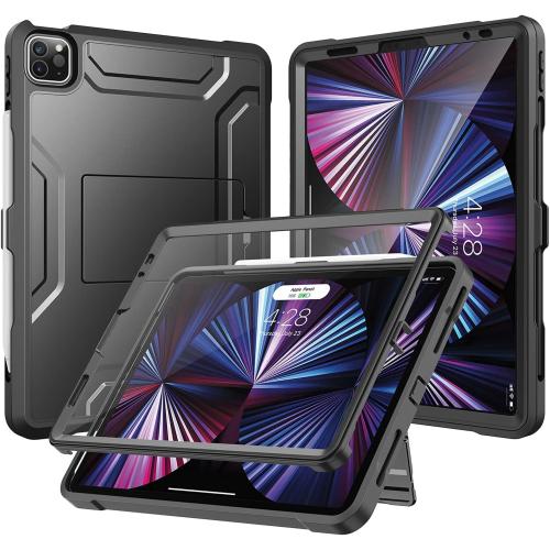 Soke Case for iPad Pro 11 Inch 2022/2021/2020/2018/iPad Air 5th/4th Generation,Built-in Screen Protector - Support 2nd Apple Pencil Charging - Heavy Duty Rugged Protective Kickstand Case - Black