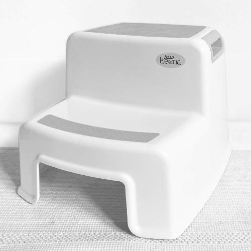 Dual Height 2 Step Stool for Kids | Slip Resistant Soft Grip Toddler's Stool for Potty Training and Use in The Bathroom or Kitchen | BPA Free for Comfort and Safety (1 Pack, White and Grey)