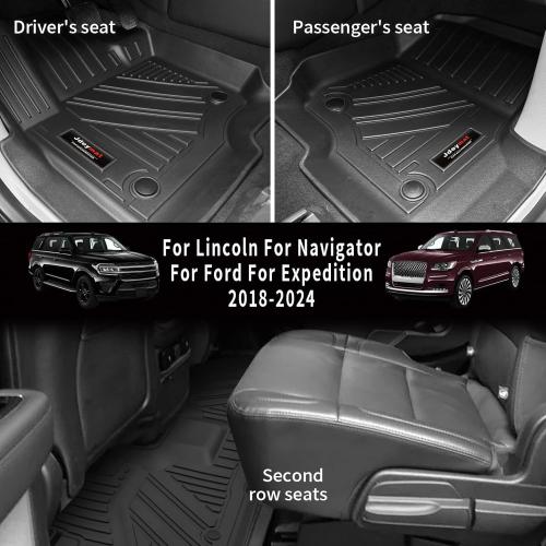 for Ford Expedition/Lincoln Navigator 8 Seater 2018-2024 Floor Mats 3 Rows Trunk Cargo Liner and Backrest Mats All Weather TPE Fit Expedition/Navigator Accessories (8 Seat Full Set-Not for MAX Or L)