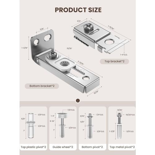 Bifold Door Hardware Repair Kit - 2 Pack Bi-fold Sliding Closet Door Hardware Kit for 7/8 to 1 Track, Folding Pocket Door Replacement Parts Set Include Top Bottom Pivots Bracket and Guide Wheel