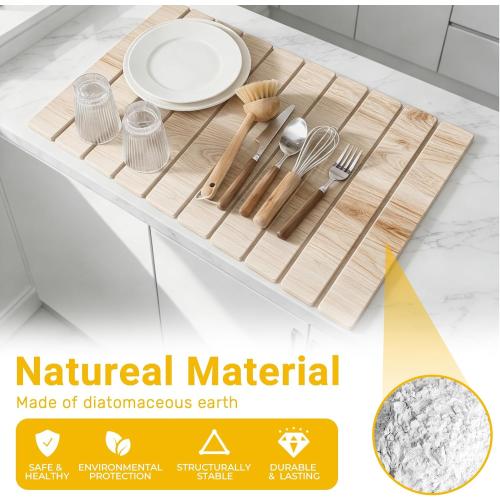 Dish Drying Mats for Kitchen Counter, Fast-Absorbing ,Dark Wood Grain