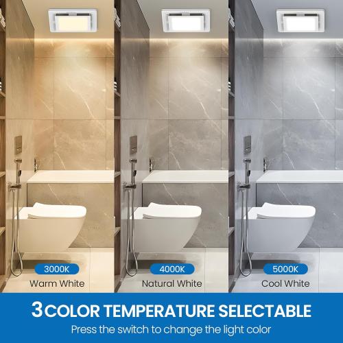 White Bathroom Exhaust Fan with Light - 110 CFM Ventilation, 1.0 Sones - Easy Installation, Energy Efficient, White Finish, Dimmable LED 3000K/4000K/5000K for Home Bath Office Hotel