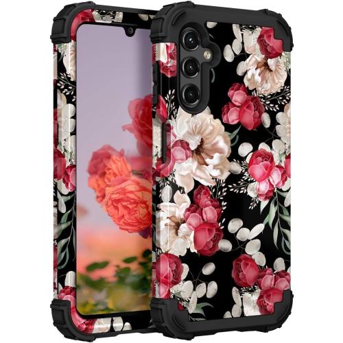 PIXIU Unique Flower Pattern Compatible with Samsung Galaxy A15 5G case, Heavy Duty Dual Layer Shockproof Full-Body Protective Sturdy Hybrid Cute Rugged Case for Women,Girls,Kids-Rose Floral