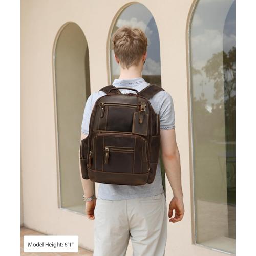 LANNSYNE Vintage Genuine Leather Backpack for men, 15.6 Laptop Backpack Travel Camping 24L Rucksack