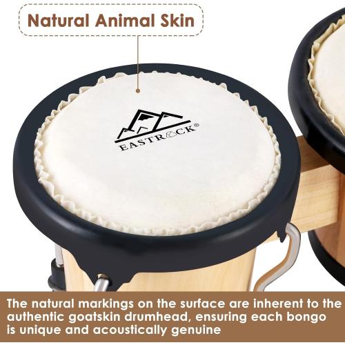 EastRock Bongo Drum 4” and 5” Set for Adults Beginners Professionals Tunable Wood and Metal Drum Percussion Instruments With Tuning Wrench