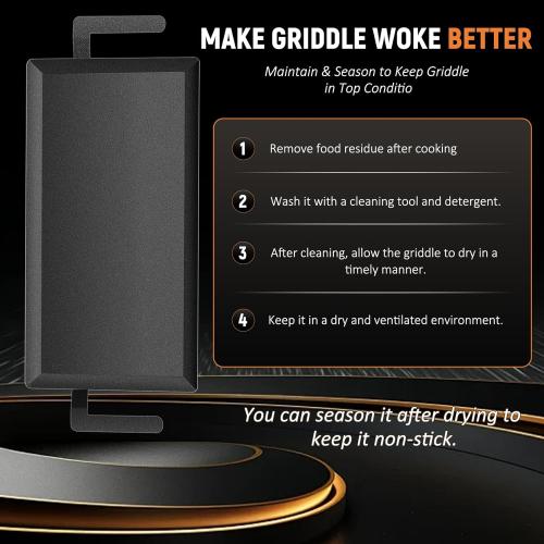 Universal Large Carbon Steel Griddle for Outdoor Gas Grill, Induction, Gas/Electric Stove, and Oven, Double Burner Griddle Comes with Grill Press, Pre-seasoned Nitride Coating Process