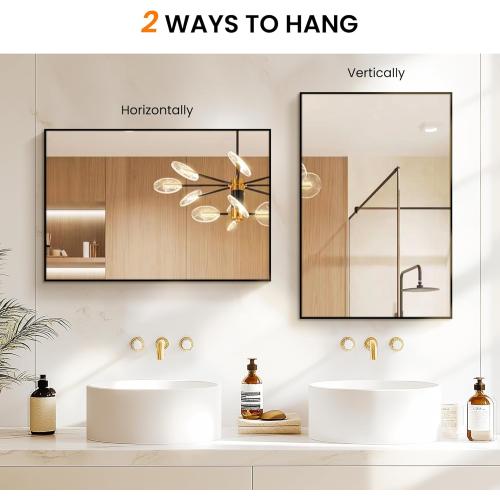 TRAHOME Bathroom Vanity Mirror for Wall, 2 Pack 36 x 24 Metal Framed Rectangular Bathroom Wall Mirror for Over Sink, HD Shatterproof Glass, Hangs Horizontally or Vertically(Black)