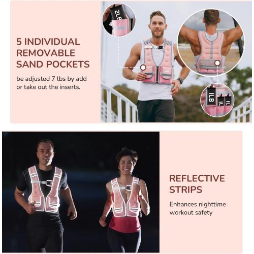 Adjustable Weighted Vest Woman 5-12lb/9-16lb/17-24lb/23-30lb Weight Vest with Reflective Stripe, Zipper Rucking Running Vests for Women Men Workout Walking Strength Training Weight Loss Fitness Weightlifting