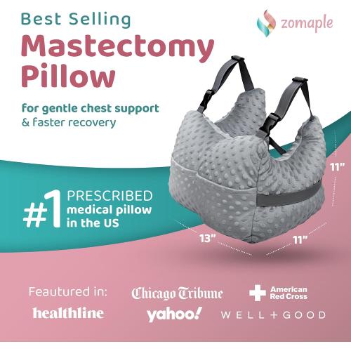 Zomaple Mastectomy Recovery Pillow with Strap, Swirly Gel Pack, Seat Belt Cover & Shower Lanyard – Post-Op Essentials, Breast Augmentation/Reduction & Recovery Supplies – Washable Cover for Comfort
