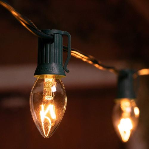 Minetom C9 Clear Christmas String Light Set, 25 Feet Vintage Christmas Tree Lights, Outdoor Roofline String Lights with 25 Clear Bulbs for Patio Garden Holiday, Green Wire-4