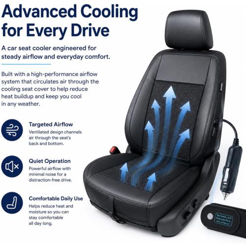 Cooling Car Seat Cover – Ventilated Car Seat Cooler with 10 Turbo Fans & Wired Remote, 3-Speed Cooling Seat Cushion, Universal Fit Car SUV Truck, Breathable 3D Mesh Leather