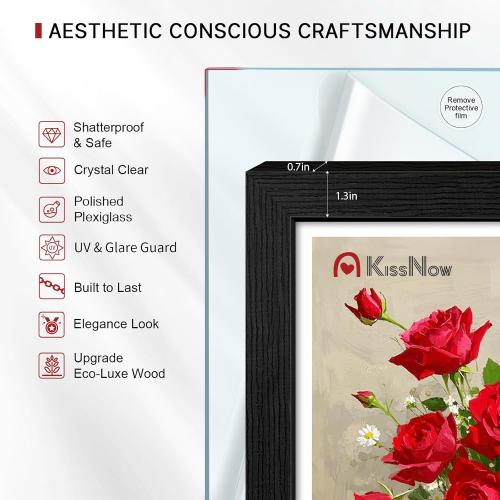 16x20 Picture Frame 4 Pack, Textured Black Solid Wood, Wall Gallery Poster Frame