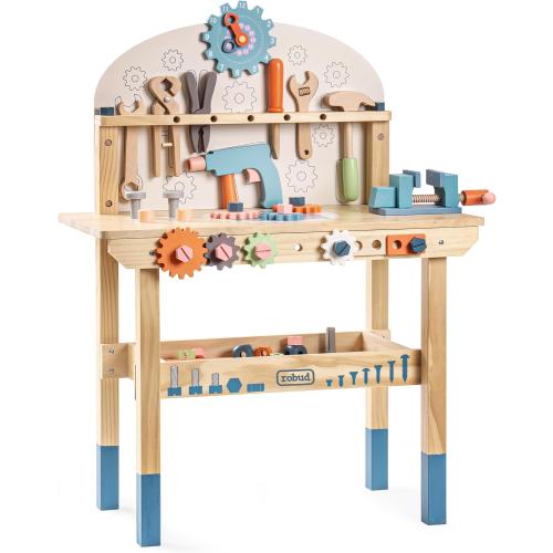 Toywood Large Wooden Play Tool Workbench Set for Kids Toddlers, Construction Workshop Tool Bench Toys Gift, Multicolor