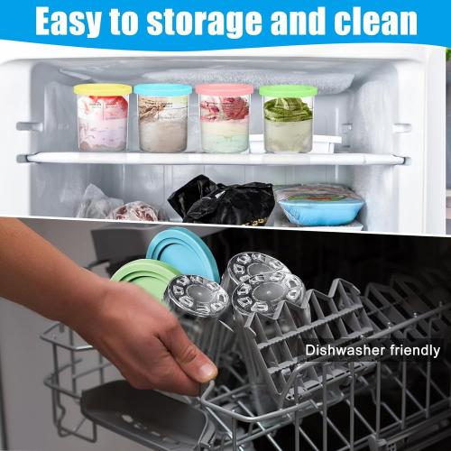 Pints for Ninja Creami Deluxe,for Ninja NC500 NC501 Creami Deluxe Pints and Lids 4 Pack 24 oz Creamy Ice cream Containers Cups Canisters, Compatible with Ninja Ice Creami Deluxe Ice Cream Makers