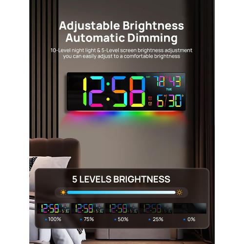 18.5 Large Digital Wall Clock, Big LED Digital Clocks, Remote, RGB Display