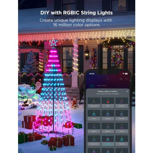 Govee Christmas Cone Tree Lights, 7.5ft 370 LEDs RGBIC Christmas Tree Lights with Smart App Control, IP67 Waterproof Outdoor String Lights for Christmas Decorations, 82  Scene Modes, Music Sync