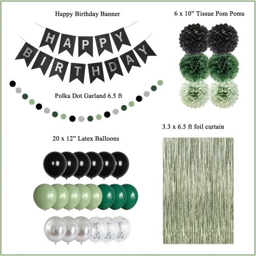 ANSOMO Sage Green and Black Happy Birthday Party Decorations Men Boys